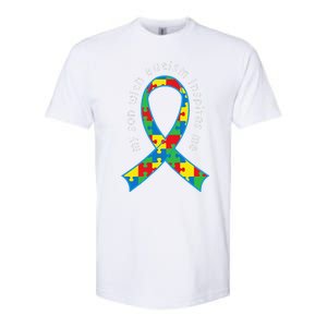 Autism Mom Son Puzzle Ribbon Awareness Tee Softstyle CVC T-Shirt