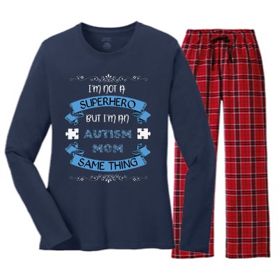 Autism Mom Superhero Autism Awareness Month Women's Long Sleeve Flannel Pajama Set 