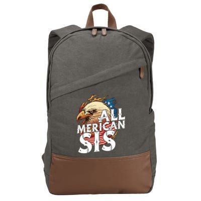 All Merican Sis 4th Of July Eagle Usa Flag American Sister Gift Cotton Canvas Backpack