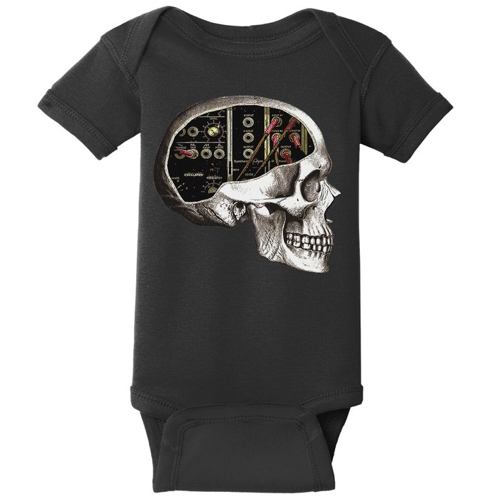Analog Modular Synthesizer Skull For Synth Nerd Baby Bodysuit