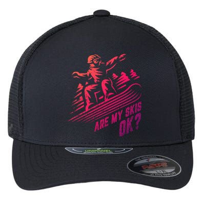 Are My Skis Ok? Upside Down Funny Ski Skiing Winter Sports Meaningful Gift Flexfit Unipanel Trucker Cap