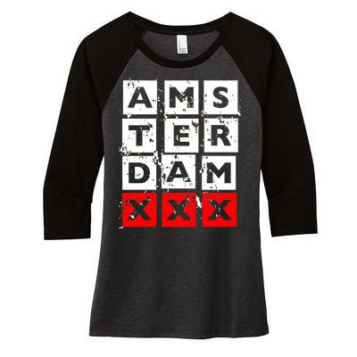 Amsterdam Red Light District Women's Tri-Blend 3/4-Sleeve Raglan Shirt