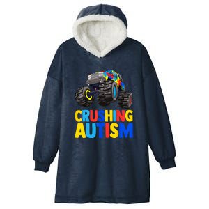 Austim Monster Truck Crushing Autism Awareness Gift Hooded Wearable Blanket