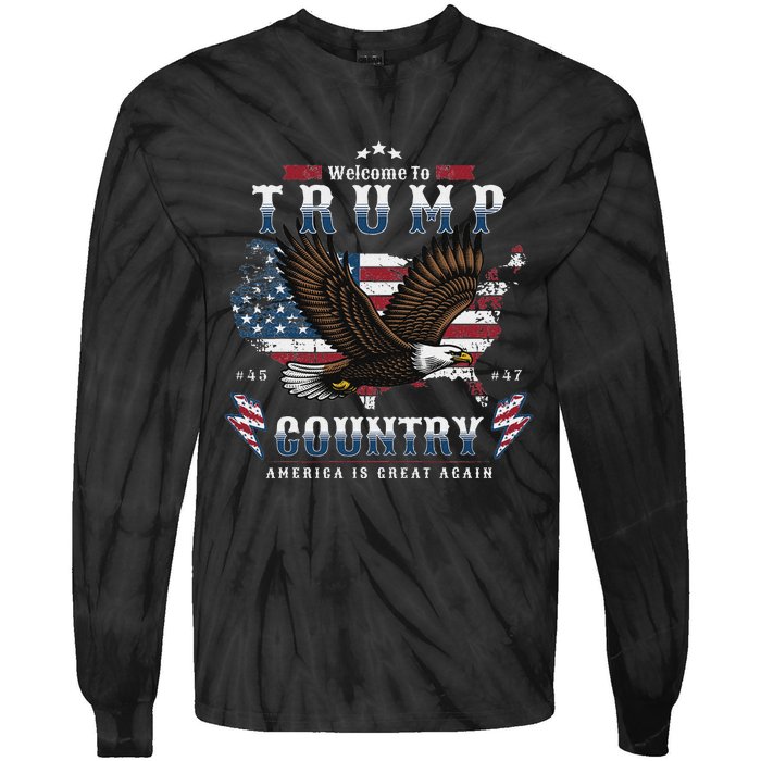 American Made Trump Merchandise Flag Trump 45 47 Trump 2025 Tie-Dye Long Sleeve Shirt