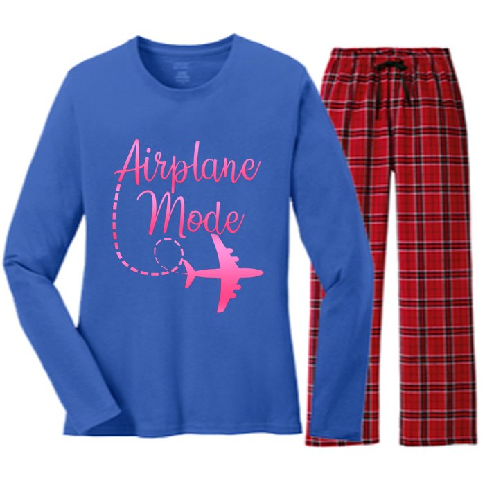 Airplane Mode Traveling Vacation And Meaningful Gift Women's Long Sleeve Flannel Pajama Set 