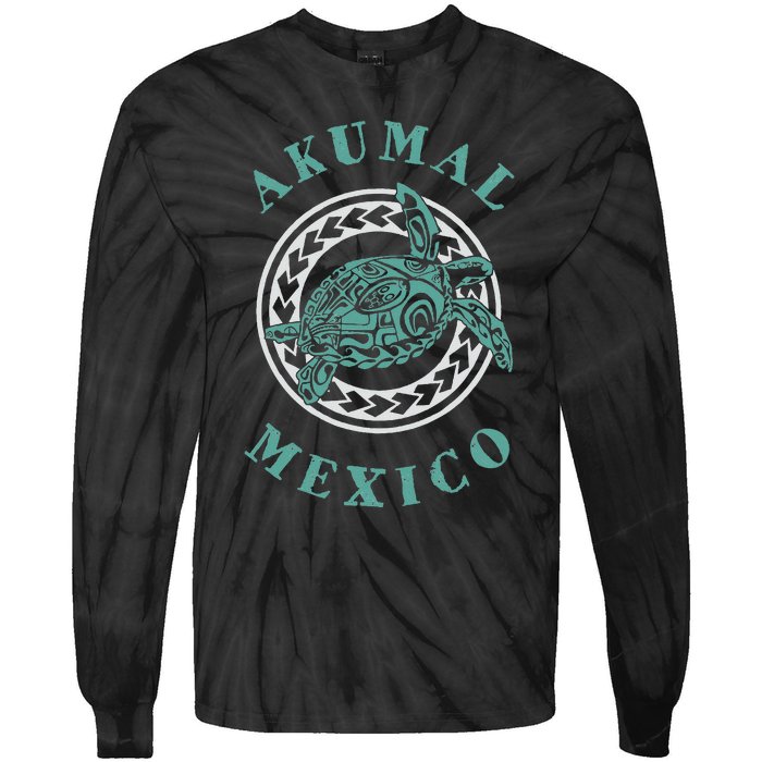 Akumal Mexico Tribal Tattoo Sea Turtle Tie-Dye Long Sleeve Shirt