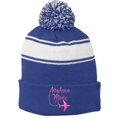 Airplane Mode Traveling Vacation And Gift Stripe Pom Pom Beanie