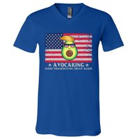 Avocaking Make Thanksgiving Great Again U S Flag Distressed Cute Gift V-Neck T-Shirt