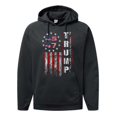 American Made Trump Merchandise Flag Trump 45 47 Trump 2025 Performance Fleece Hoodie