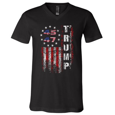 American Made Trump Merchandise Flag Trump 45 47 Trump 2025 V-Neck T-Shirt