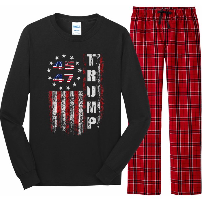 American Made Trump Merchandise Flag Trump 45 47 Trump 2025 Long Sleeve Pajama Set