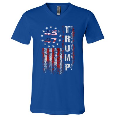 American Made Trump Merchandise Flag Trump 45 47 V-Neck T-Shirt