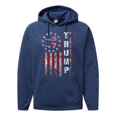 American Made Trump Merchandise Flag Trump 45 47 Performance Fleece Hoodie