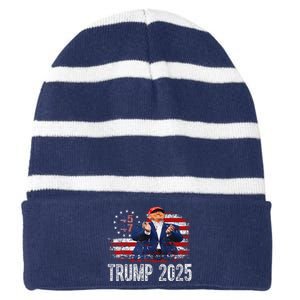 American Made Trump Merchandise Flag Trump 45 47 Trump 2025 Striped Beanie with Solid Band