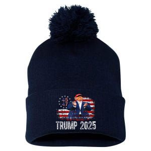 American Made Trump Merchandise Flag Trump 45 47 Trump 2025 Pom Pom 12in Knit Beanie