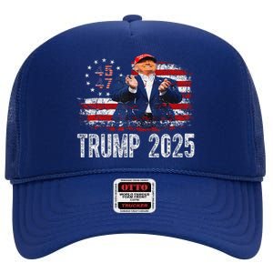 American Made Trump Merchandise Flag Trump 45 47 Trump 2025 High Crown Mesh Back Trucker Hat