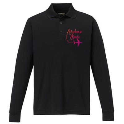 Airplane Mode Traveling Vacation Traveler Adventure Gift Performance Long Sleeve Polo