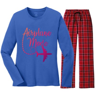 Airplane Mode Traveling Vacation Traveler Adventure Gift Women's Long Sleeve Flannel Pajama Set 