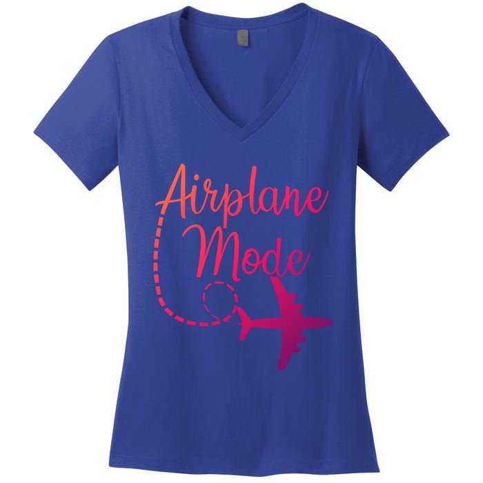 Airplane Mode Traveling Vacation Traveler Adventure Gift Women's V-Neck T-Shirt