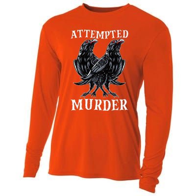 Attempted Murder Two Crows Birds Spooky Crows Pun Cooling Performance Long Sleeve Crew