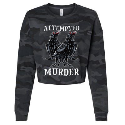 Attempted Murder Two Crows Birds Spooky Crows Pun Cropped Pullover Crew