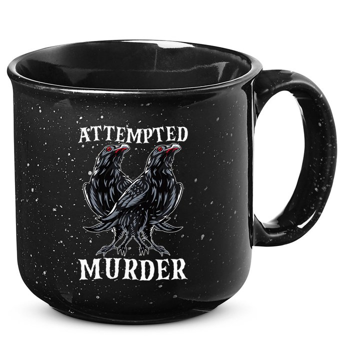 Attempted Murder Two Crows Birds Spooky Crows Pun 15oz Campfire Ceramic Mug