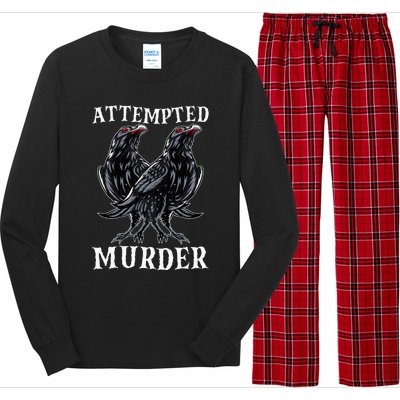 Attempted Murder Two Crows Birds Spooky Crows Pun Long Sleeve Pajama Set