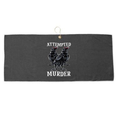Attempted Murder Two Crows Birds Spooky Crows Pun Large Microfiber Waffle Golf Towel