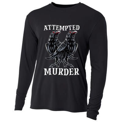 Attempted Murder Two Crows Birds Spooky Crows Pun Cooling Performance Long Sleeve Crew
