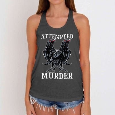 Attempted Murder Two Crows Birds Spooky Crows Pun Women's Knotted Racerback Tank