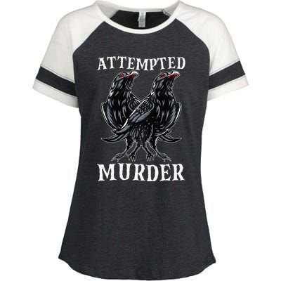 Attempted Murder Two Crows Birds Spooky Crows Pun Enza Ladies Jersey Colorblock Tee