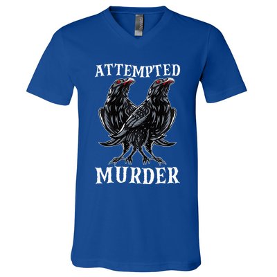 Attempted Murder Two Crows Birds Spooky Crows Pun V-Neck T-Shirt