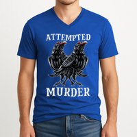 Attempted Murder Two Crows Birds Spooky Crows Pun V-Neck T-Shirt