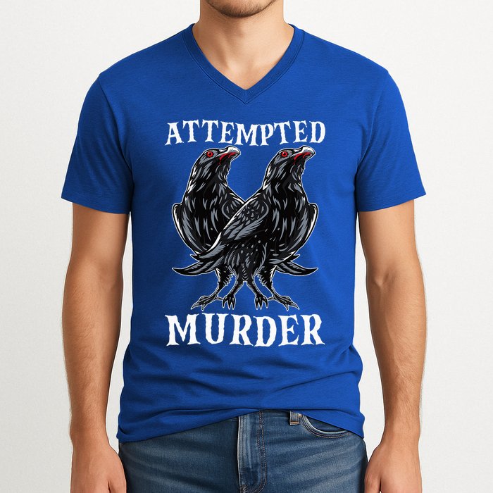 Attempted Murder Two Crows Birds Spooky Crows Pun V-Neck T-Shirt