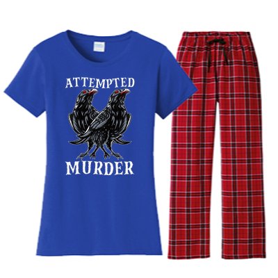 Attempted Murder Two Crows Birds Spooky Crows Pun Women's Flannel Pajama Set