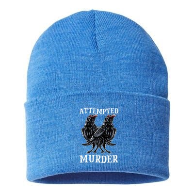 Attempted Murder Two Crows Birds Spooky Crows Pun Sustainable Knit Beanie