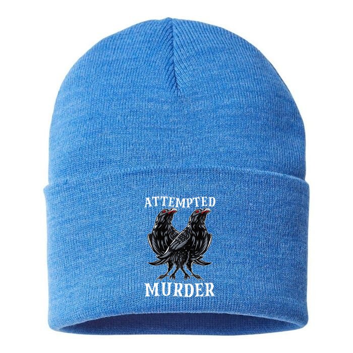 Attempted Murder Two Crows Birds Spooky Crows Pun Sustainable Knit Beanie