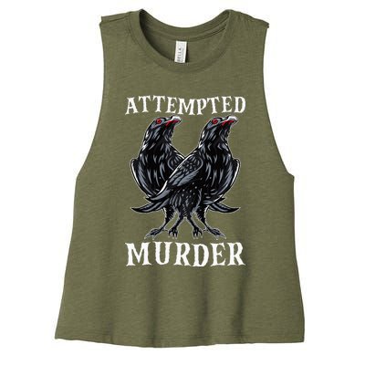 Attempted Murder Two Crows Birds Spooky Crows Pun Women's Racerback Cropped Tank