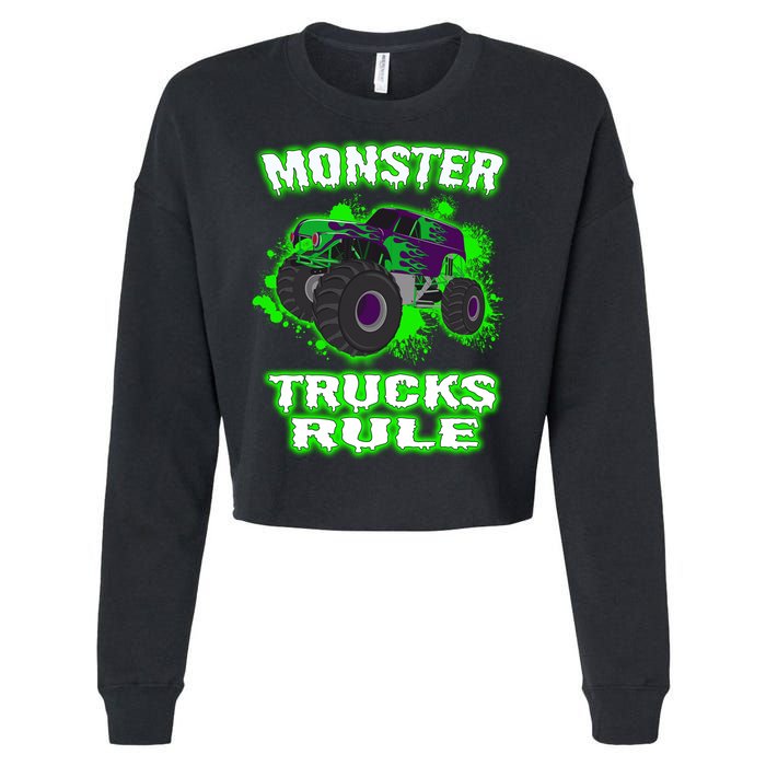 Awesome Monster Trucks Rule Cropped Pullover Crew