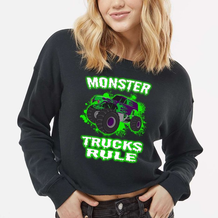 Awesome Monster Trucks Rule Cropped Pullover Crew