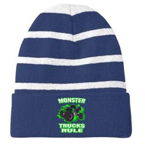 Awesome Monster Trucks Rule Striped Beanie with Solid Band