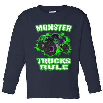 Awesome Monster Trucks Rule Toddler Long Sleeve Shirt