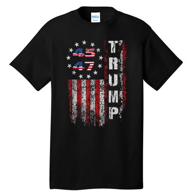 American Made Trump Merchandise Flag Trump 45 47 Trump 2025 Tall T-Shirt