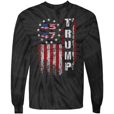 American Made Trump Merchandise Flag Trump 45 47 Trump 2025 Tie-Dye Long Sleeve Shirt