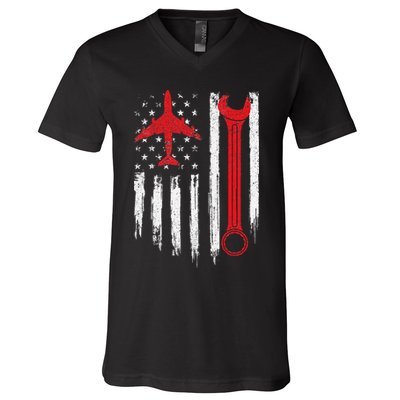 Airplane Mechanic Tools Aviation Technician Plane Lover V-Neck T-Shirt