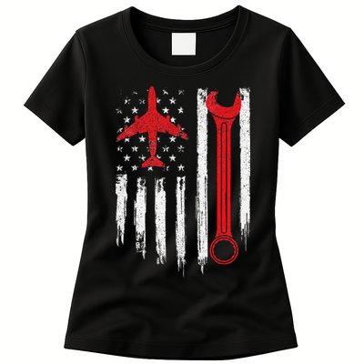 Airplane Mechanic Tools Aviation Technician Plane Lover Womens T-Shirt