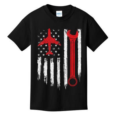 Airplane Mechanic Tools Aviation Technician Plane Lover Kids T-Shirt