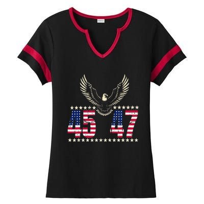 American Made Trump Merchandise Trump 45 47 Trump 2025 Ladies Halftime Notch Neck Tee