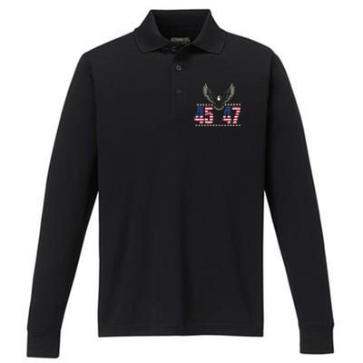 American Made Trump Merchandise Trump 45 47 Trump 2025 Performance Long Sleeve Polo