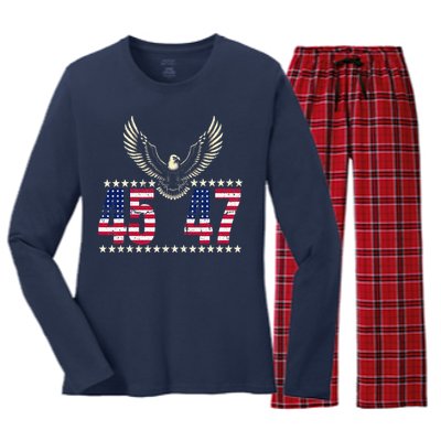 American Made Trump Merchandise Trump 45 47 Trump 2025 Women's Long Sleeve Flannel Pajama Set 